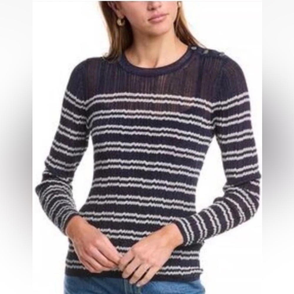 Ba&sh Zaig Crewneck Sweater Sz M Marine Blue Metallic Stripped